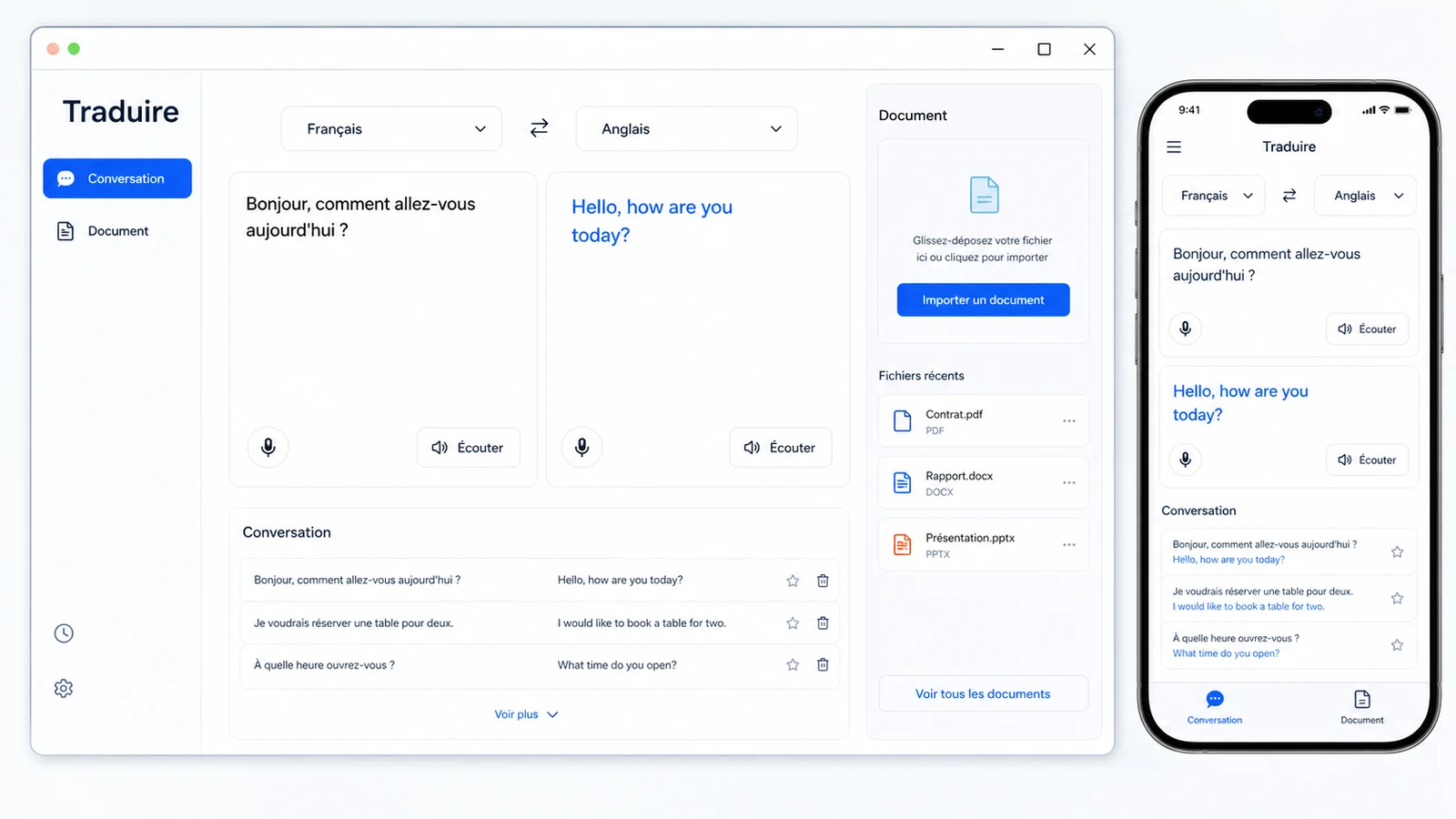 Aperçu de Application de Traduction Automatique Multiplateforme