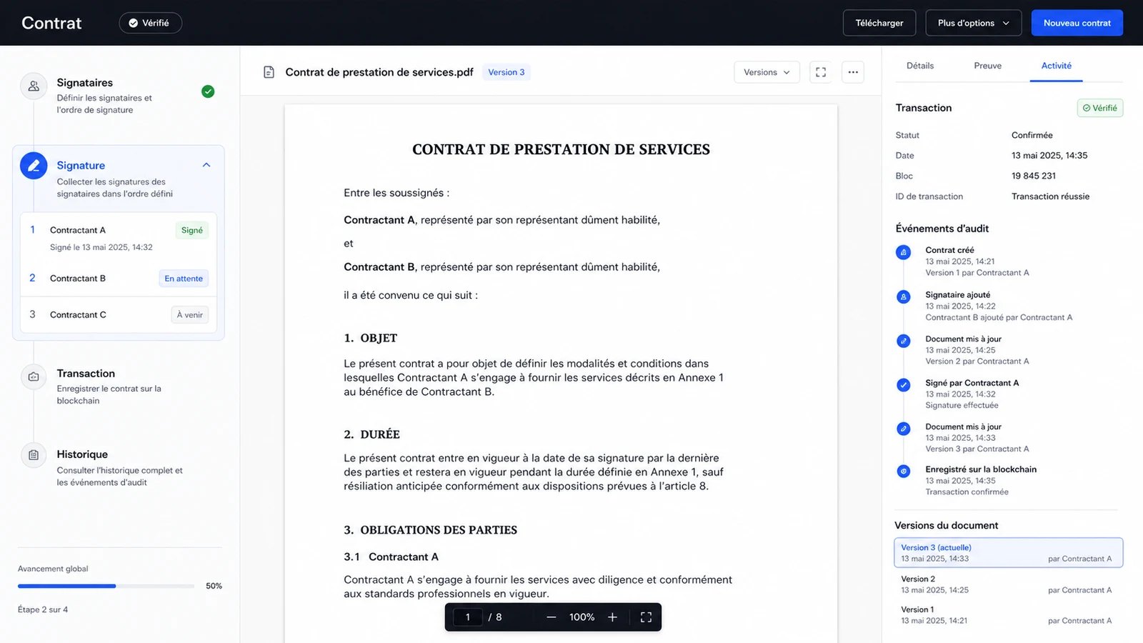 Aperçu de DocChain - Gestion de Contrats Décentralisée sur Blockchain
