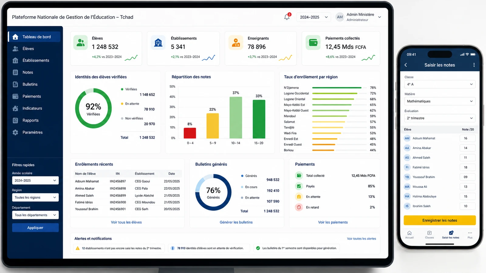 Aperçu de TchadEduc - Plateforme Nationale de Gestion Éducative